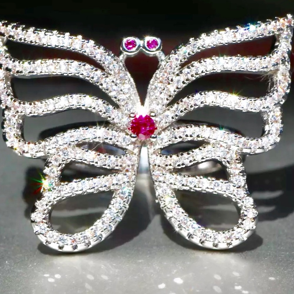 ✨ .925 Sterling Silver Pink Butterfly Ring✨
